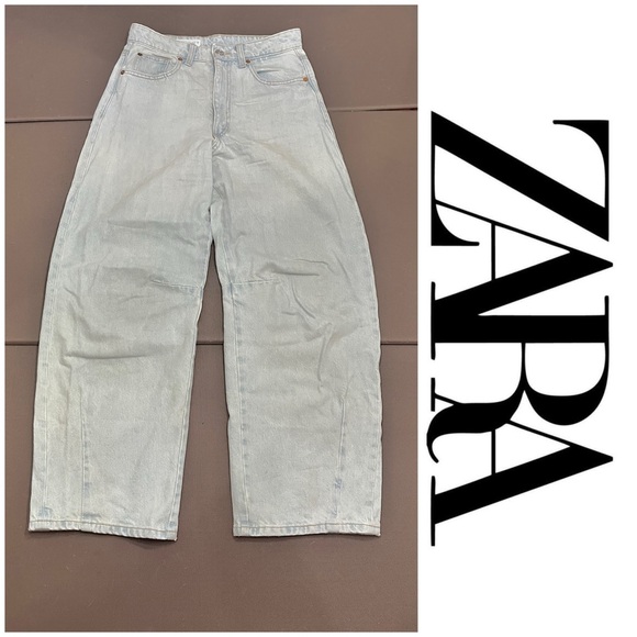 Zara Barrel Jeans Light Wash Baggy Wide Leg Boho Indie Women’s 2 - Picture 1 of 7